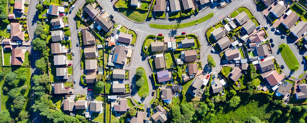 Aerial image of neighborhood used as header for 2021 Year-End Sentiment Survey